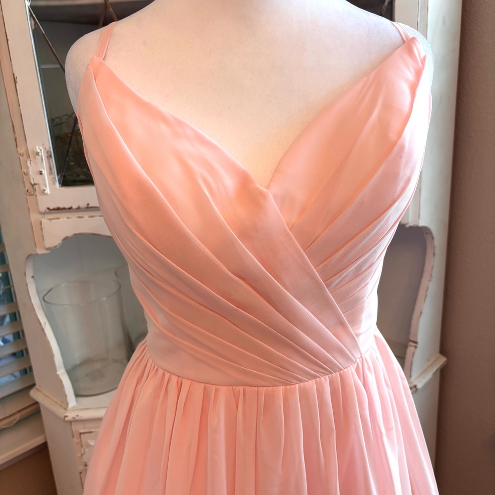 NEW, Peach Dress, Peach Prom Dress, Chiffon Dress, Halter Dress, NWOT Size L/12 - Picture 3 of 9